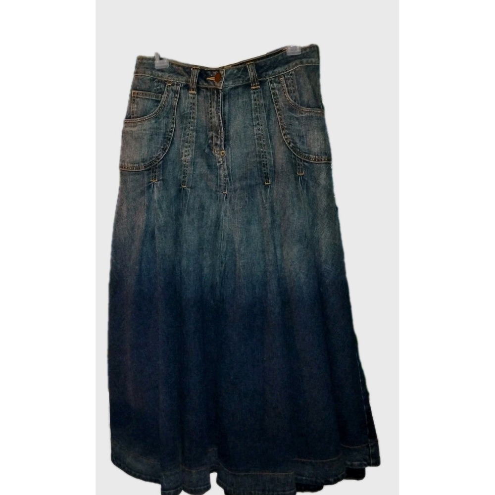 Soft Surroundings Denim Cottage Skirt M Y2K 90s Ombre Pleated‎ Maxi  Heavy EUC